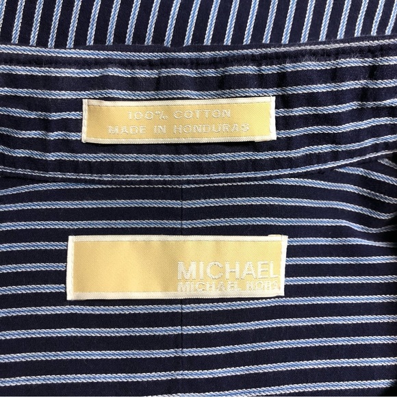 Michael Kors Cotton Blue Stripe Long Sleeve Button Up Dress Shirt 7 1/2 34/35 XL - Picture 10 of 12